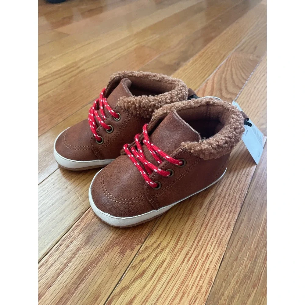 Old Navy Toddler Faux Leather Sherpa Lined High Top Sneakers Brown 18-24M NEW